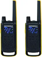 Rádios bidirecionais Motorola T470 Talkabom, de longo alcance, recarregáveis, à prova d'água, 22 canais, 80 km ao ar livre, preto, amarelo, pacote com 2