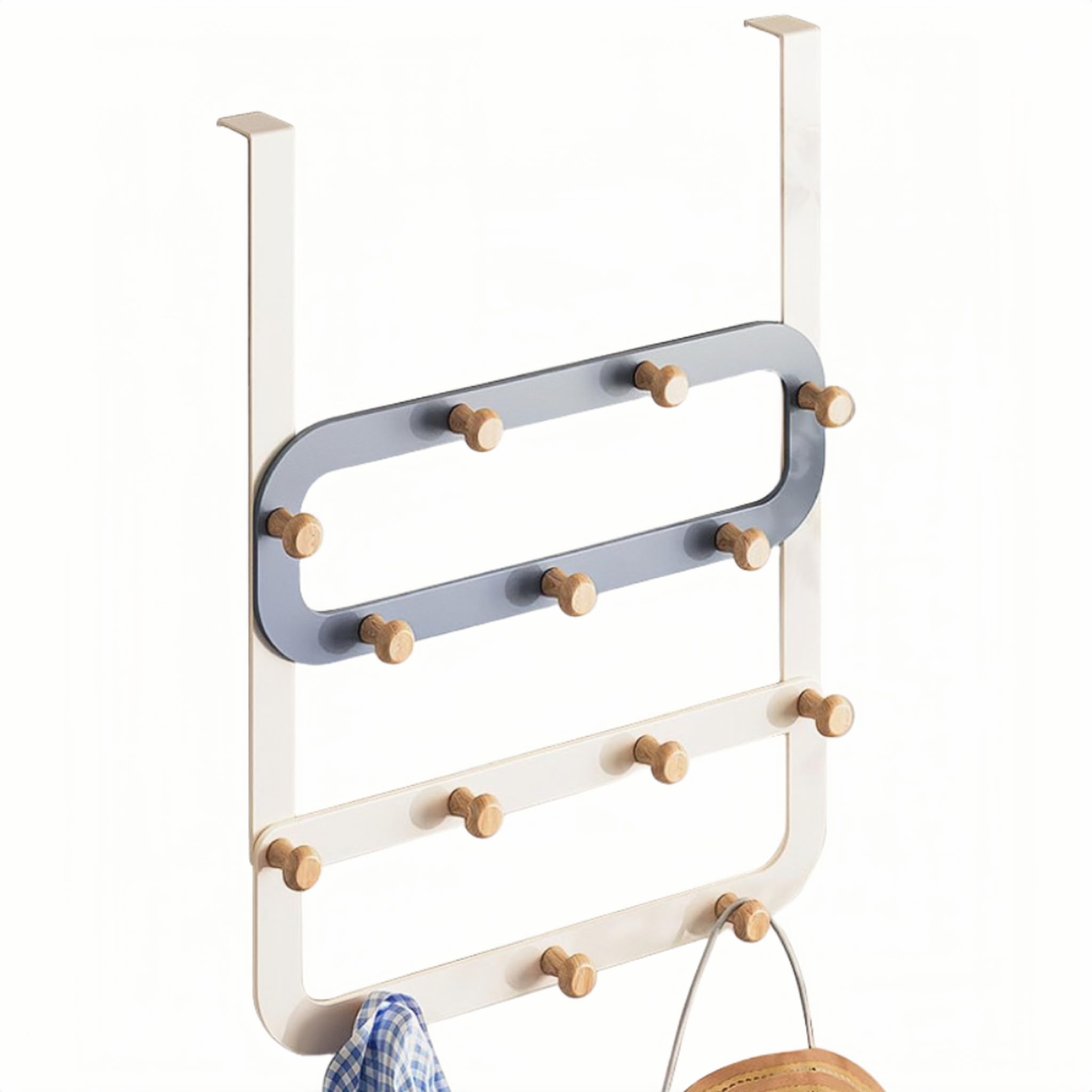 Over The Door Hook Door Hanger Hook Rack with 14 Hooks for Hanging Coats, Clothes Hats Robes,Backpack, Jacket, Door Towel Rack Towel Hanger Door for Bathroom,Children's Room，Blue