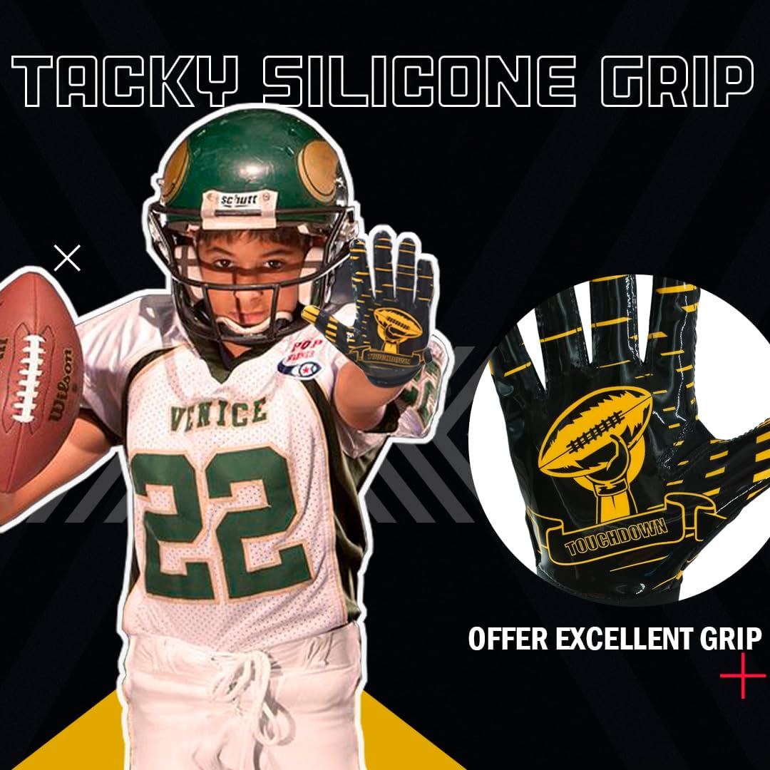 Youth Football Gloves, Sticky Kids Football Receiver Gloves, Flag Football Gloves Gifts for Boys Girls - Image 5