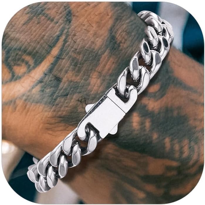 Richsteel 5/7/9/12mm Wide Miami Cuban Link Chain Bracelet for Men Women,Stainless Steel/Gold/Black Plated,7.4/8.2/9 Inch Length,Hip Hop Urban Street-wear Jewelry(Gift Wrapped)