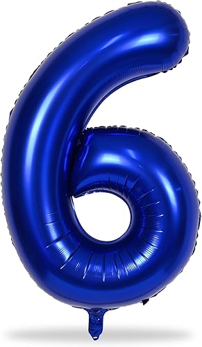 Miniatura 8 de Globo azul marino del número 6, 40 pulgadas, grandes globos de aluminio azul real con números del 0 al 9 para hombres, globos de helio digital 6