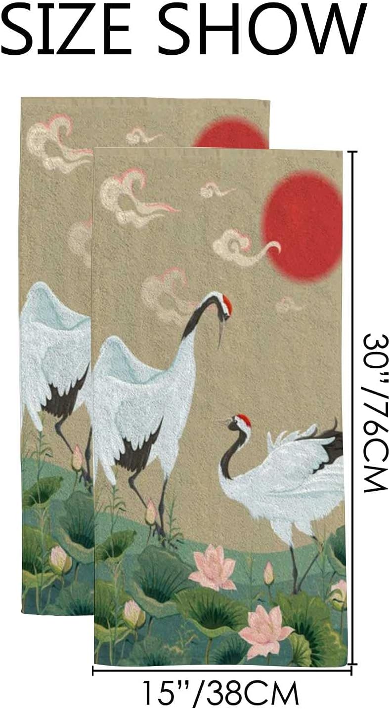 Hapuxt Hand Towels Face Towels Set of 2 Japanese Cranes Lotuses Asian Oriental Style Soft Comfortable Polyester Microfiber Fast Water Absorbent Towels for Bathroom Kitchen 30X15 Inch - Image 3