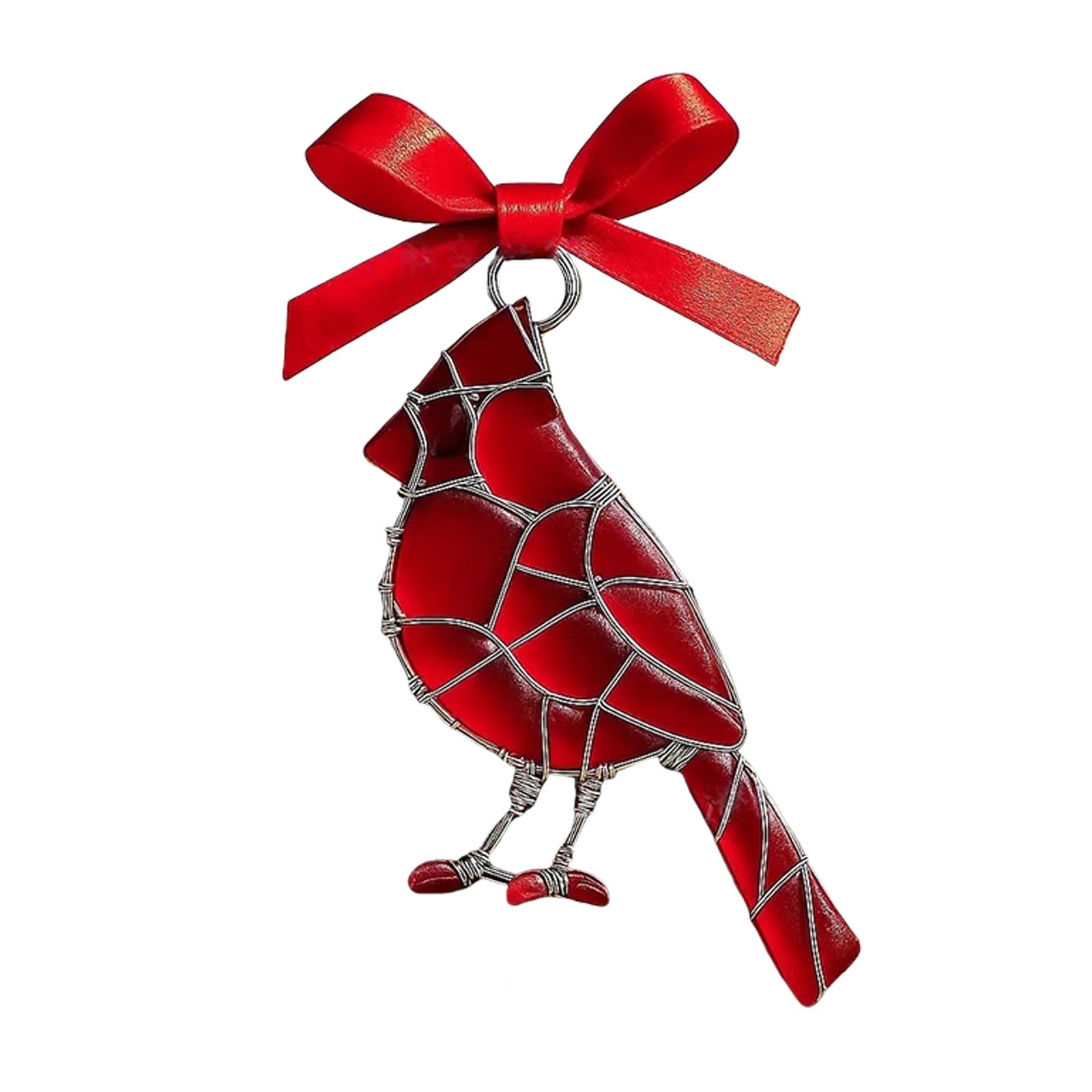 Carotoe Red Sea Glass Acrylic Bird Pendant With Bowknot Christmas Tree Hanging Ornament Decoration For Home Window Decors Artistic Sculpture