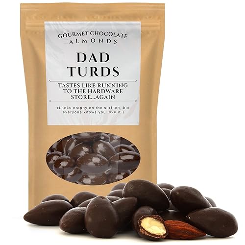 Dad Turds - Almendras de chocolate gourmet Almendras de chocolate negro Kepperton espolvoreadas de cacao, regalos divertidos de dulces para