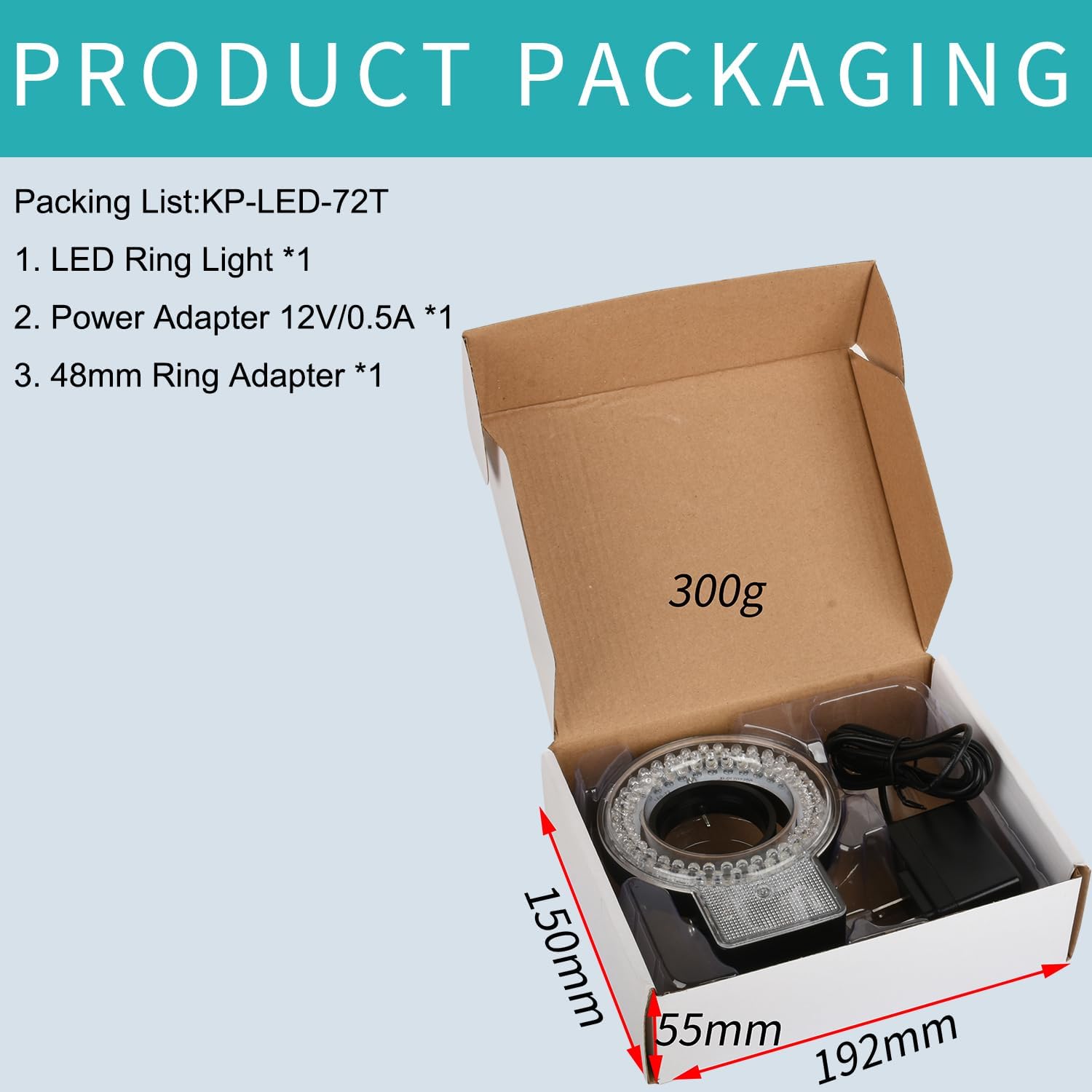 61mm Microscope Ring Light with Adjustable LED Light Source, 72 Beads for Scientific/Educational Use, Lab Equipment Accessory