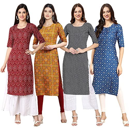 Image of Pinkmint Women's Crepe Digital Print Straight Kurta [Pack of 4] (CCV-334-338-339-335)
