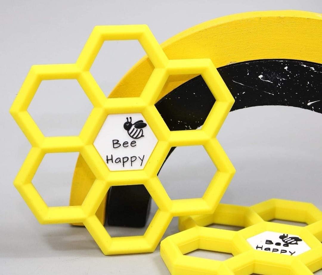 Mummy and Austin Boutique Silicone Honeycomb Bee Happy Teether Bright Yellow BPA Free Soother Sensory Toy Eco Friendly Handmade Chewable Teething Aid UK