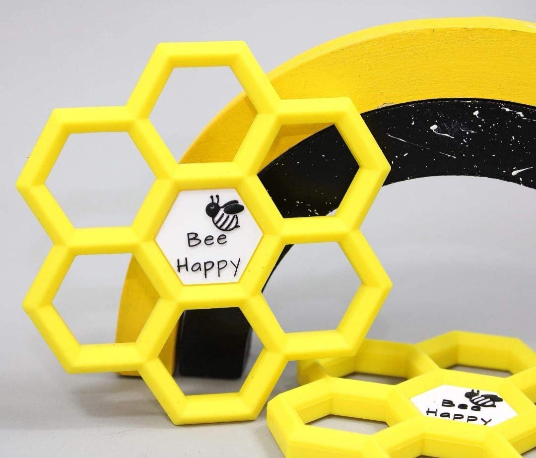 Mummy and Austin Boutique Silicone Honeycomb Bee Happy Teether Bright Yellow BPA Free Soother Sensory Toy Eco Friendly Handmade Chewable Teething Aid UK