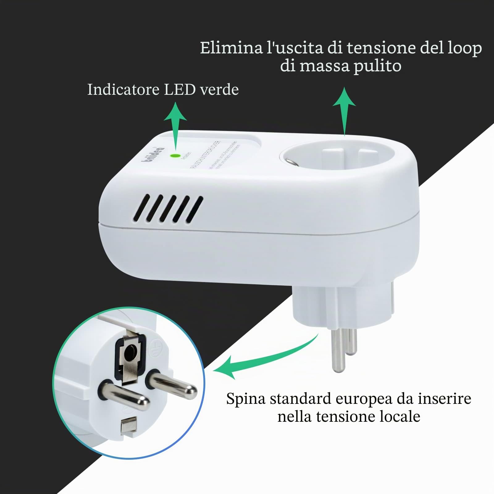 briidea Filtro di rete intermedio, Ground Loop soppressore ronzio Plug-Style Filtro di tensione CA, bianco