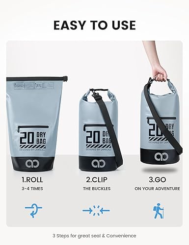 Vista 6 de Lamicall Dry Bag - Mochila impermeable - duradera y flotante 5L10L20L30L40L Bolsa grande a prueba de agua con funda impermeable para teléfono