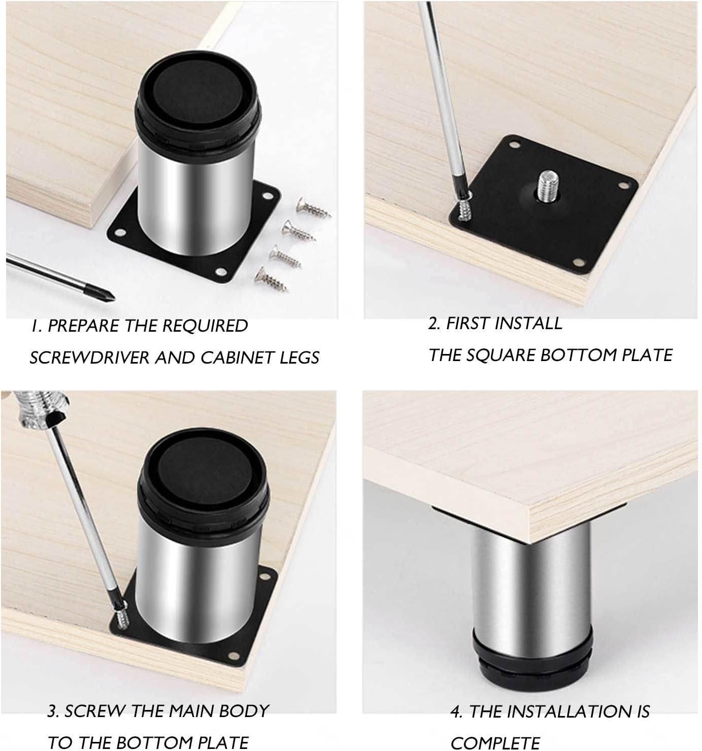 4 Pack Dining Table Legs Bed Adjustable Legs Table Support Rack Stainless Steel Adjustable Furniture Legs Cabinet Leg,80mm(3.15in) ()