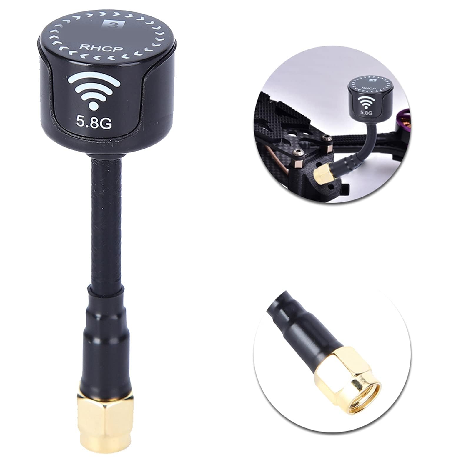 VGEBY Antenne 5.8Ghz, 3dBi ABS 5325-5945MHz antenne directionnelle à Gain élevé RC Drone pièces de Rechange Accessoire adapté pour FPV Racing Drone(SMA Inner Needle-Noir)