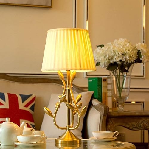 Miniatura 5 de JITEM Lámpara de Mesa American Village Lámpara de mesa Retro Full Copper Lámpara de escritorio grande de 3 colores atenuación 12W Lámpara de noche