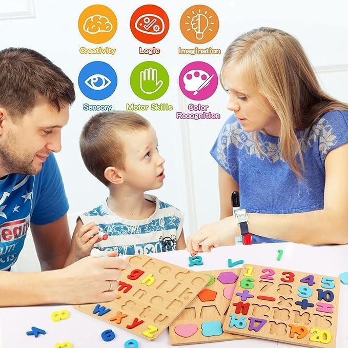 Image of Wooden Learning Educational Board for Kids, Puzzle Toys for 2 Years Old Boys & Girls Educational Toys for Toddlers & Preschoolers, ABCD (Alphabet, Numbers, Shapes