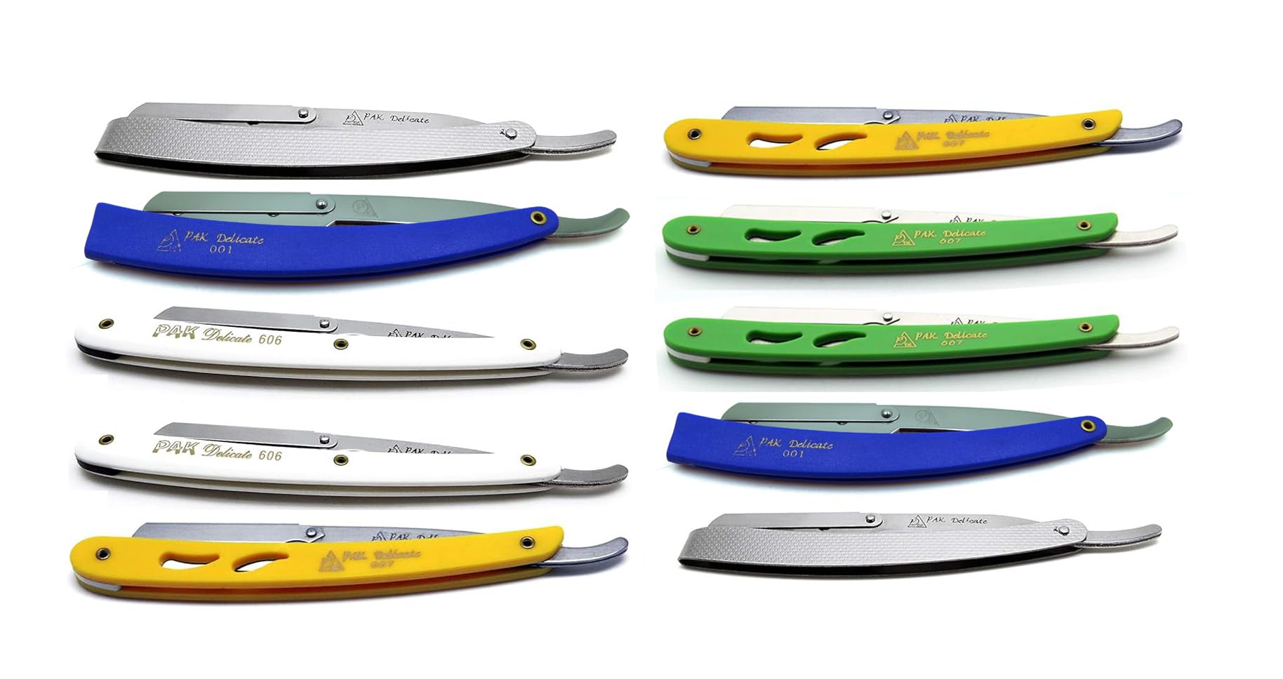 Set of 10 PREMIUM INSTRUMENTS Barber Razors Straight Edge Folding Handle Colors