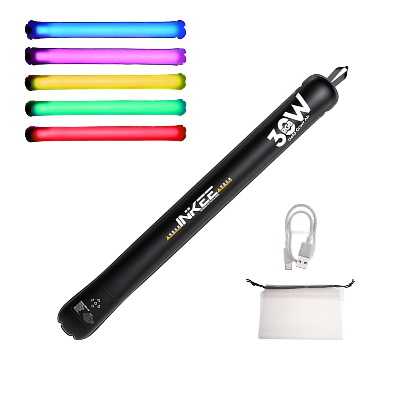 INKEE GCA30C RGB Inflatable Light,30W Portable Handheld LED Fill Lights Built-in 5000mAh Li-ion Battery Adjustable CCT 2000K-10000K with 90cm Length