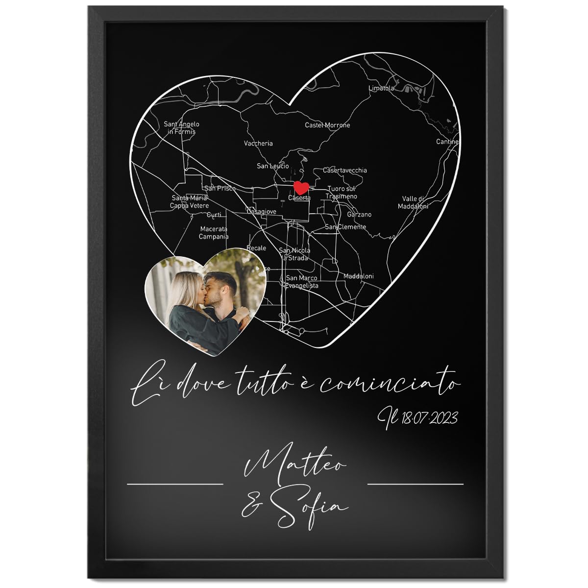 Personalizzato Poster Coppia Cuore Dove tutto è iniziato Luogo Incontro Data Foto Regalo Uomo Donna San Valentino