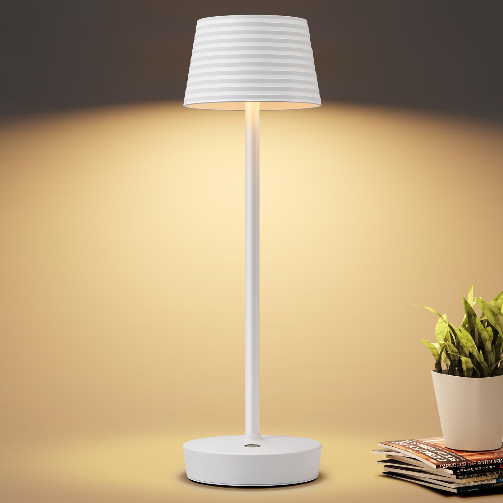 SAKRINGT Cordless Table Lamps Rechargeable, LED Outdoor Table Light,6000mAh Battery Operated,3 Color Temperature Touch Portable Waterproof Dining Table Lamps for Restaurant Patio(White)