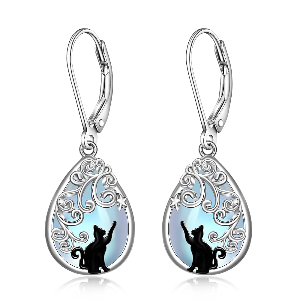 Vonala Earrings Moonstone Cat