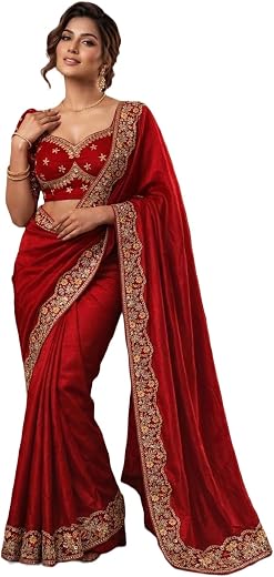 Vragi Women's New Chinon Silk With Bandhej Gotta Work Saree With Fully Stitched Blouse_(Superstar)