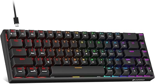 KOORUI Teclado mecánico 60% para juegos, colores mixtos retroiluminados con LED, ultracompacto, 68 teclas, mini teclado con cable con interruptor