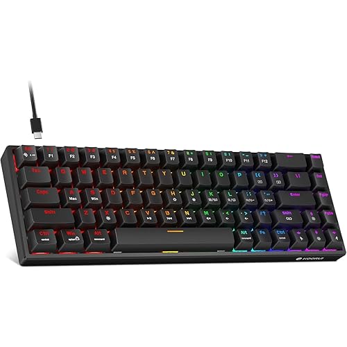KOORUI 60% Mechanical Gaming Keyboard, Mixed Colors LED Backlit Ultra-Compact 68 Keys, Mini Wired Keyboard with Blue Switch for Windows Laptop PC/Mac OS/Xbox