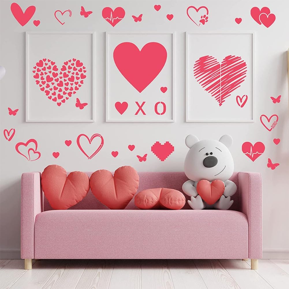 11-Pack Valentine's Day Stencils Set - Heart & Butterfly Painting Templates with Hello Valentine Text, Reusable Multi-Size Plastic Crafts for Wall Decor, Baking, Wood Signs
