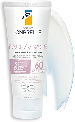 Garnier Ombrelle Ultra Light Face Sunscreen Lotion SPF 60, Broad Spectrum UVA/UVB Very High Protection, For Sensitive Ski...