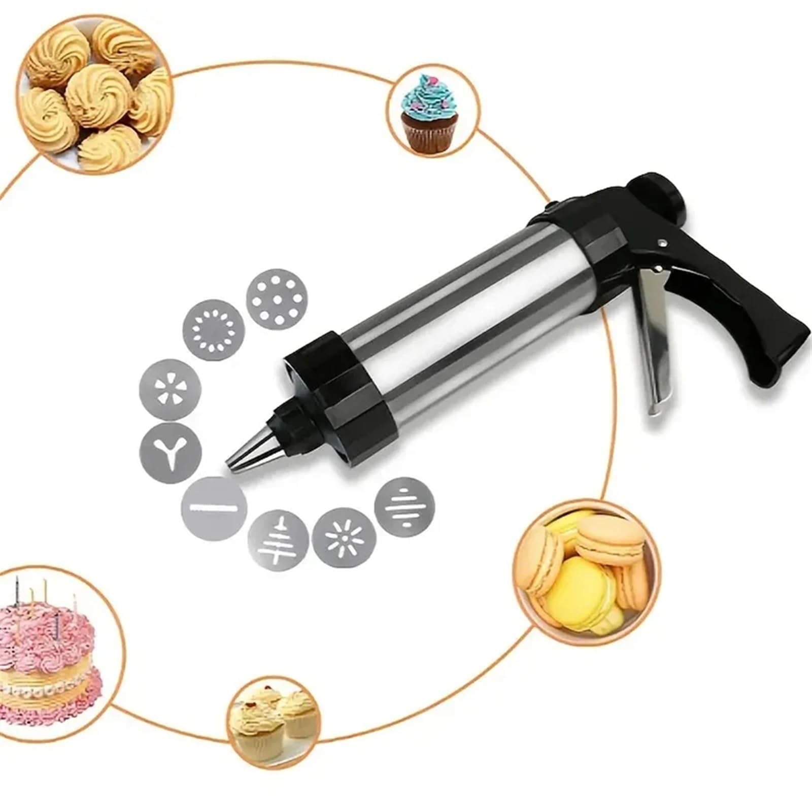 Jeringa Para Pastelería De Acero Inoxidable DIY Manual Cookie Presses Stainless Steel Piping Nozzles Biscuit Make Cake Decoration Tools With 13 Discs And 8 Icing Household Para Tartas, Pasteles