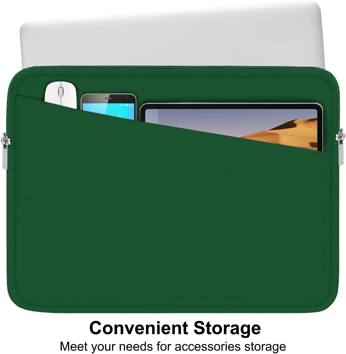 15.6 inch Laptop Sleeve, Durable Carrying Bag Protective Case Briefcase Handbag with Front Pocket, Slim Computer Cover for 15-16 Inch HP, Dell, Lenovo, Asus, Notebook, Dark Green - Image 2