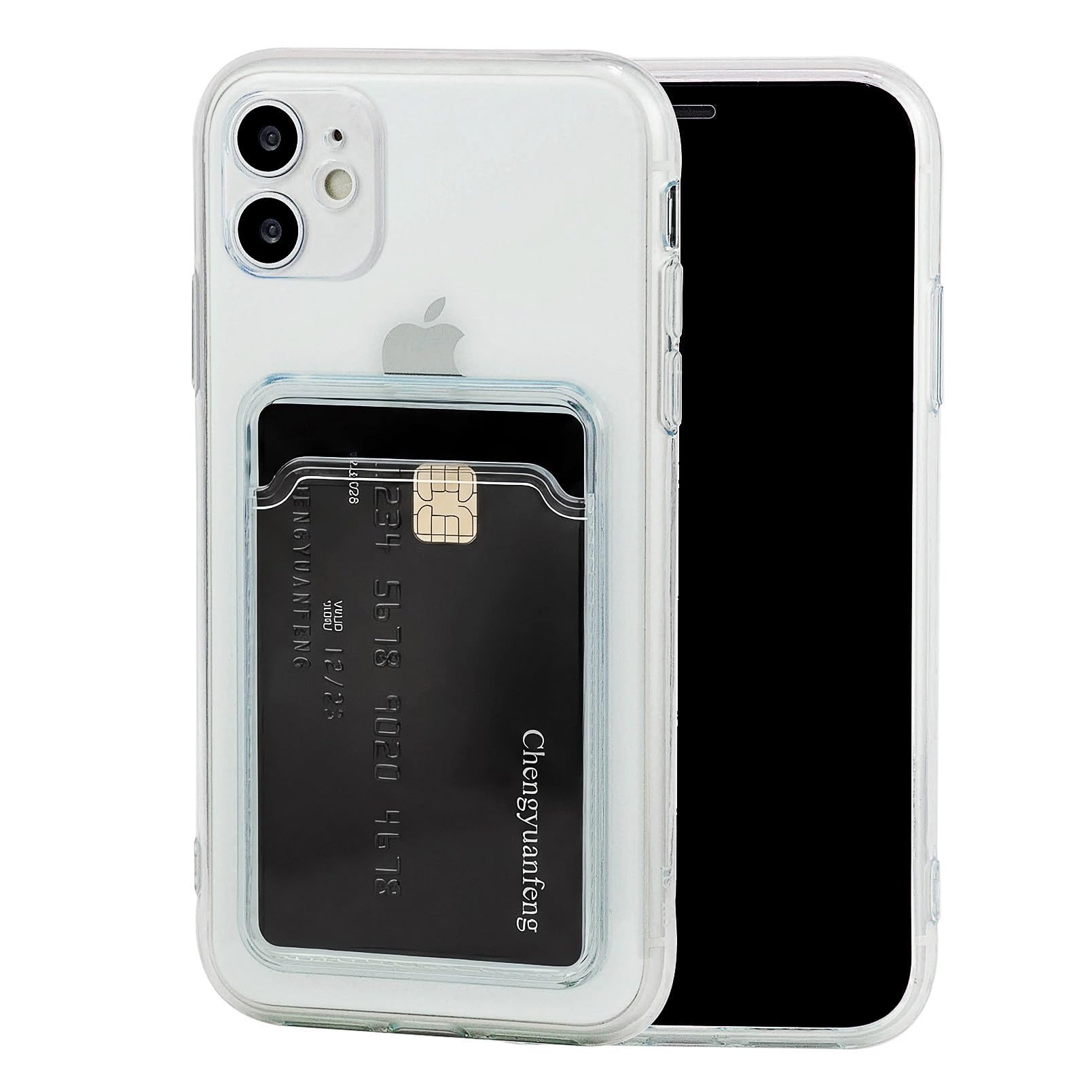 Chengyuanfeng Cover Trasparente per iPhone 11 con Porta Carte, Custodia Ultra-Sottile 1,5 mm in TPU Antigiallo Antiurto, Minimalista con Slot per 1 Carta, per Pendolari, Metro e Pagamenti Contactless