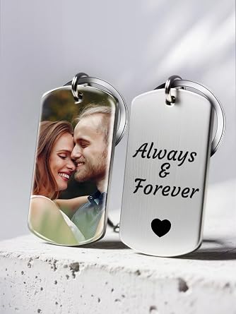 Custom Keychain with Picture - Personalized Double-sided Keychains Photo Text Icon Customized Gifts for Boyfriend Men