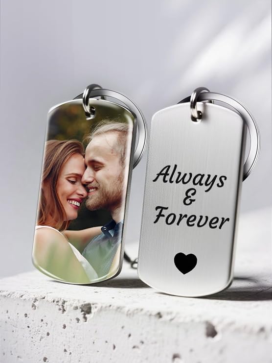 Custom Keychain with Picture - Personalized Double-sided Keychains Photo Text Icon Customized Gifts for Boyfriend Men
