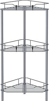 3 Tier Floor Standing Corner Shower Caddy Organizer Shelf with Hooks, Bathroom Shelves Stand Rack, Dark Gray
