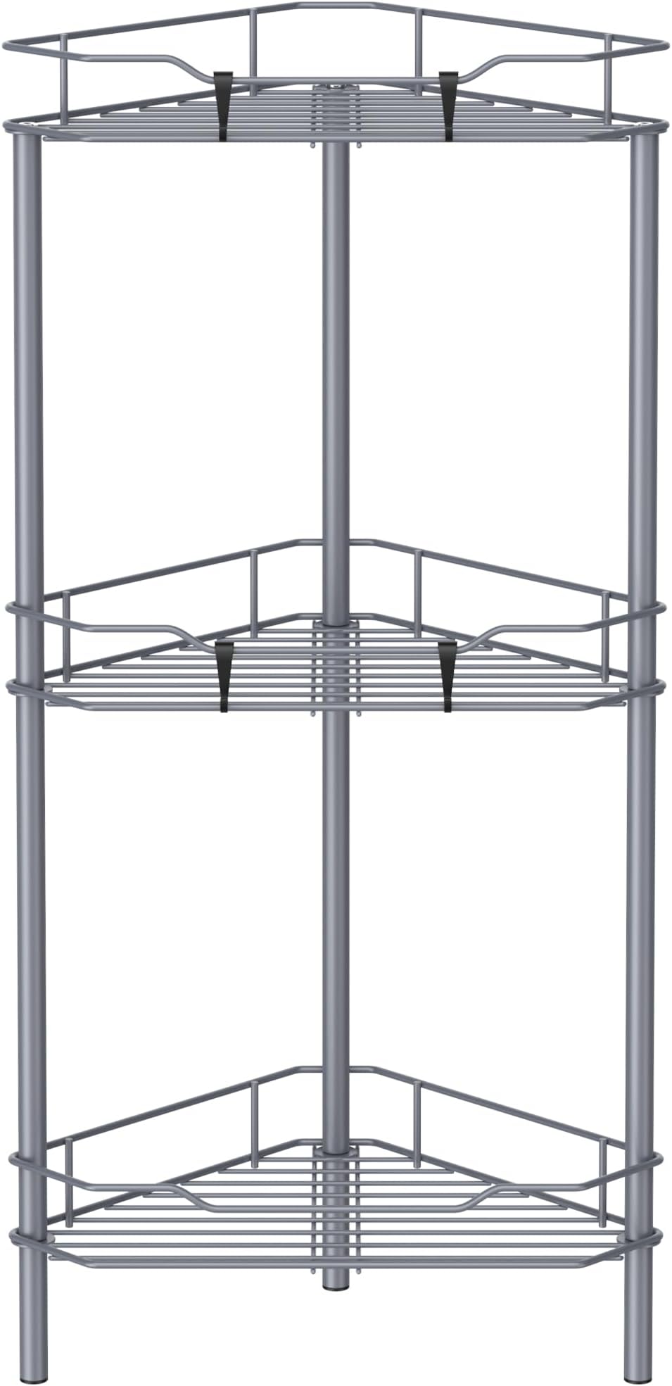 3 Tier Floor Standing Corner Shower Caddy Organizer Shelf with Hooks, Bathroom Shelves Stand Rack, Dark Gray