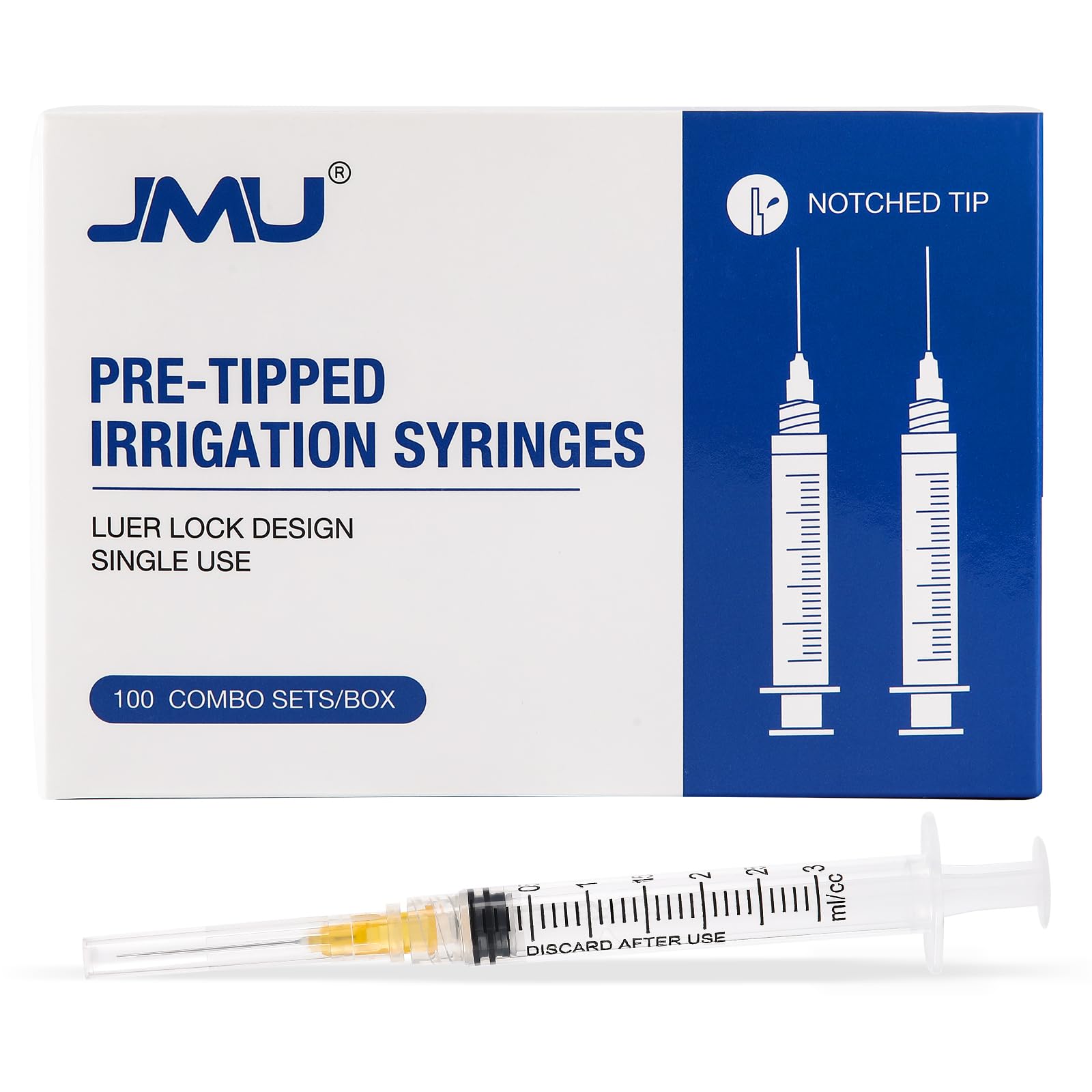JMU 100pcs Dental Irrigation Syringes 3cc with 27G Blunt Dispensing Endodontic Irrigarion Needles, Luer Lock Design (Pack of 2) — Amazon image 9