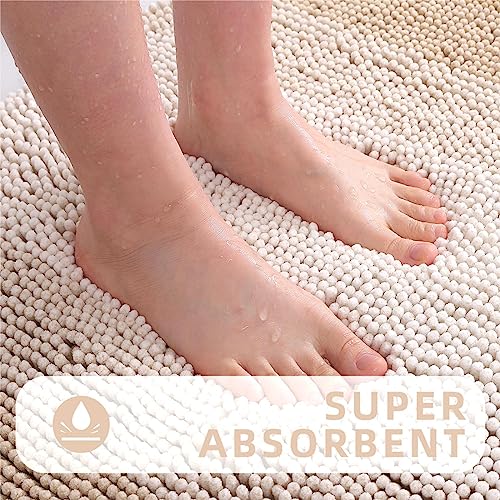 Olanly Bathroom Rug, Extra Soft Chenille Thick Absorbent Shaggy Mat, Non-Slip Machine Wash Dry Plush Bath Mats For Bathroom, Tub And Shower (24 X 16 Inch, Beige) #TOP2