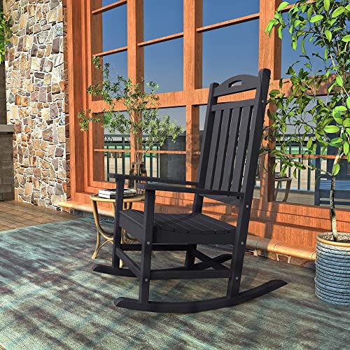 Polydun Rocking Chair, All Weather Resistant Outdoor Indoor Plastic Patio Rocker Chair, Comfortable And Durable, Easy To Maintain For Backyard, Porch, Lawn, Fire Pit, Garden And Indoor (Black) #TOP5