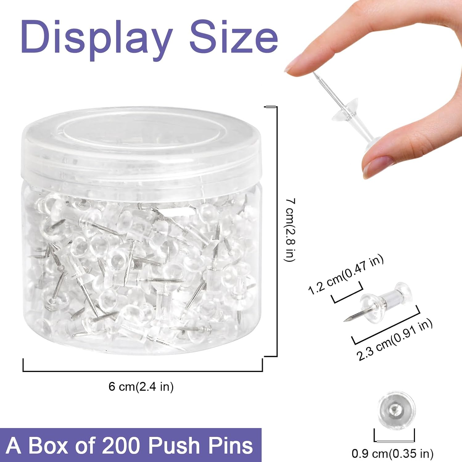 Amazon Basics Push Pins Tacks, Steel Point, Clear Plastic Head, for Cork Board, Bulletin Board, Maps, Photos, Posters, and Craft Projects, 200-Pack