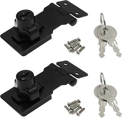 Tidorlou 4 Inch Keyed Hasp Locks, 2 pcs Cabinet Knob Lock, Keyed Locking Twist Knob with Screws for Small Doors, Cabinets, Boxes, Trunks, Black