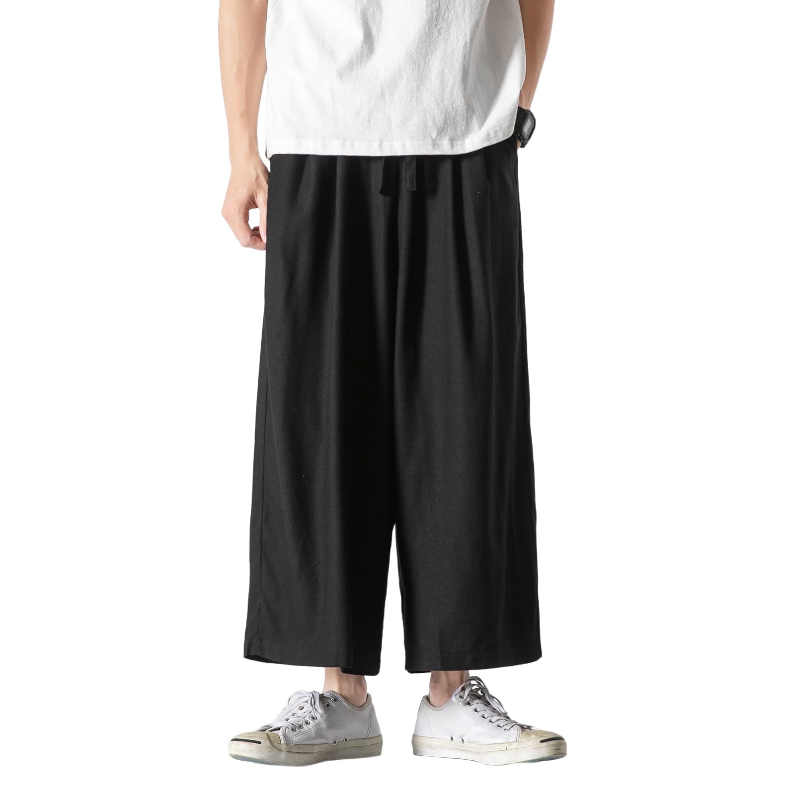 Pantaloni Casual Cotone Lino Uomo, Estate Larghi Corti Pantaloni Harem
