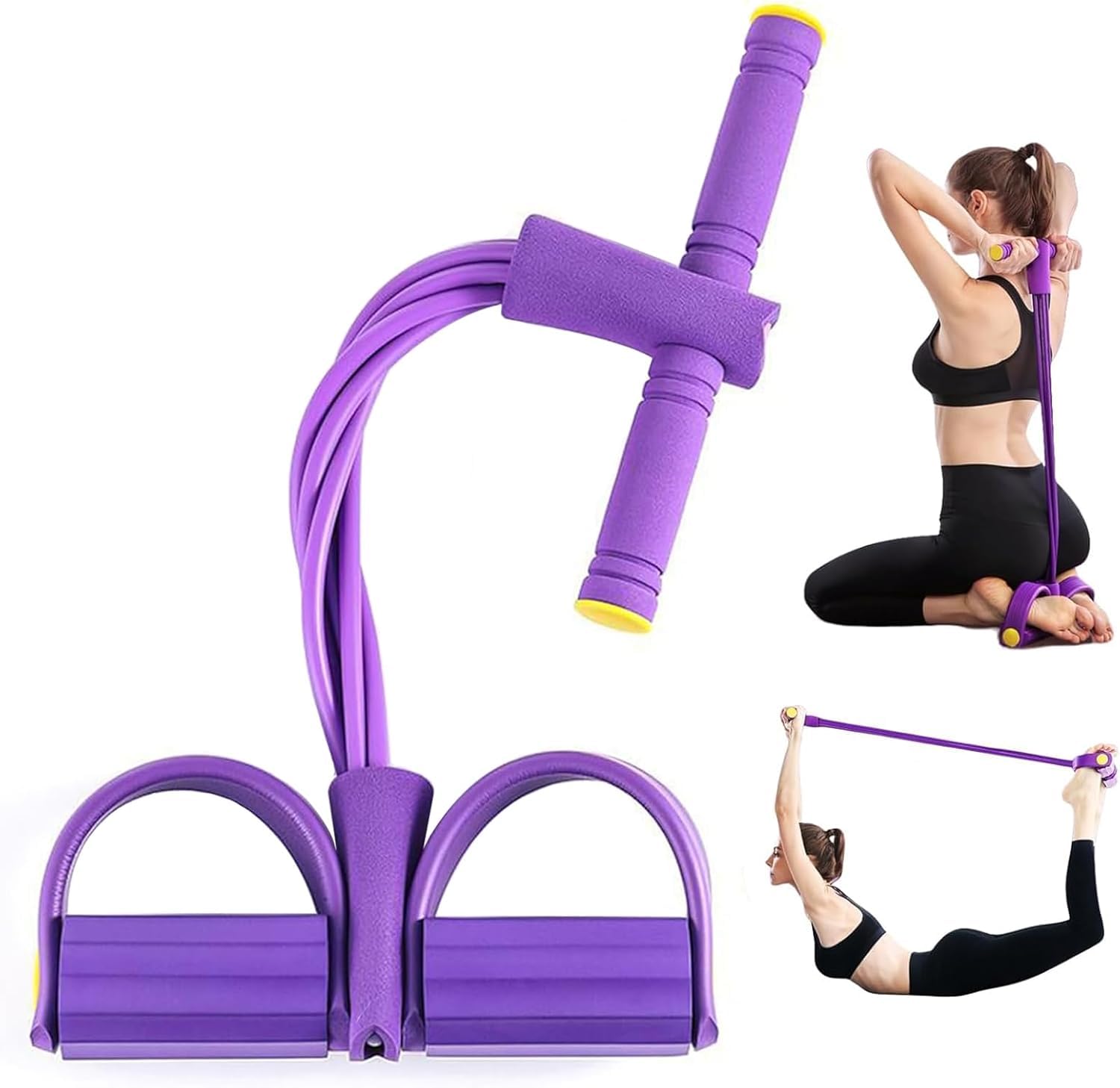 Pedal Resistance Bands with Handles, Upgrade 6-Tubes Manual Tension Training Pedal, Natural Rubber Foot Pedal Resistance Bands, Multifunction Fitness Bands for Abdomen, Waist, Arm, Leg