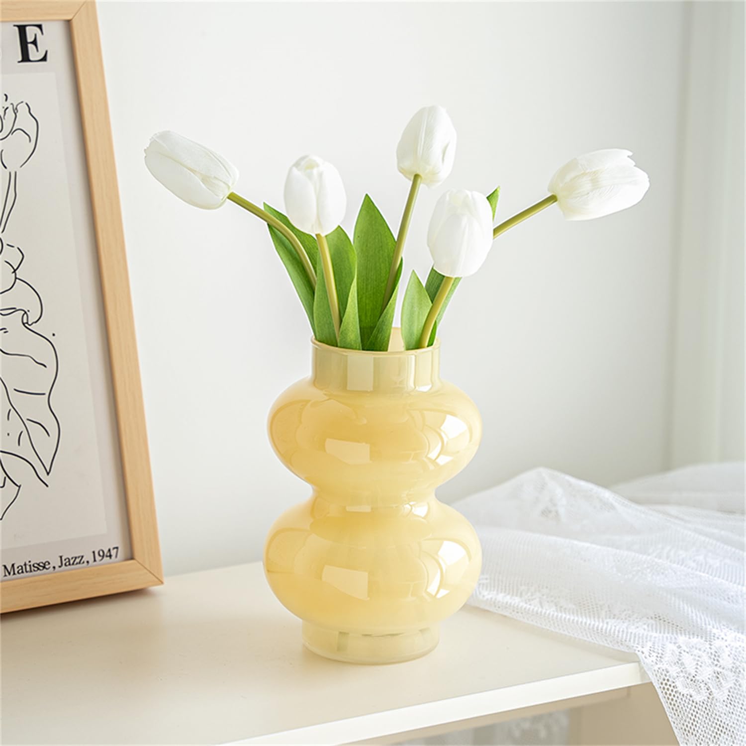 JSPYFITS Ins Modern Vases, Hydroponic Glass Flower Vase, Glass Tulip Vase for Flowers, Colorful Double Ball Glass Vase for Decor, Glass Vase