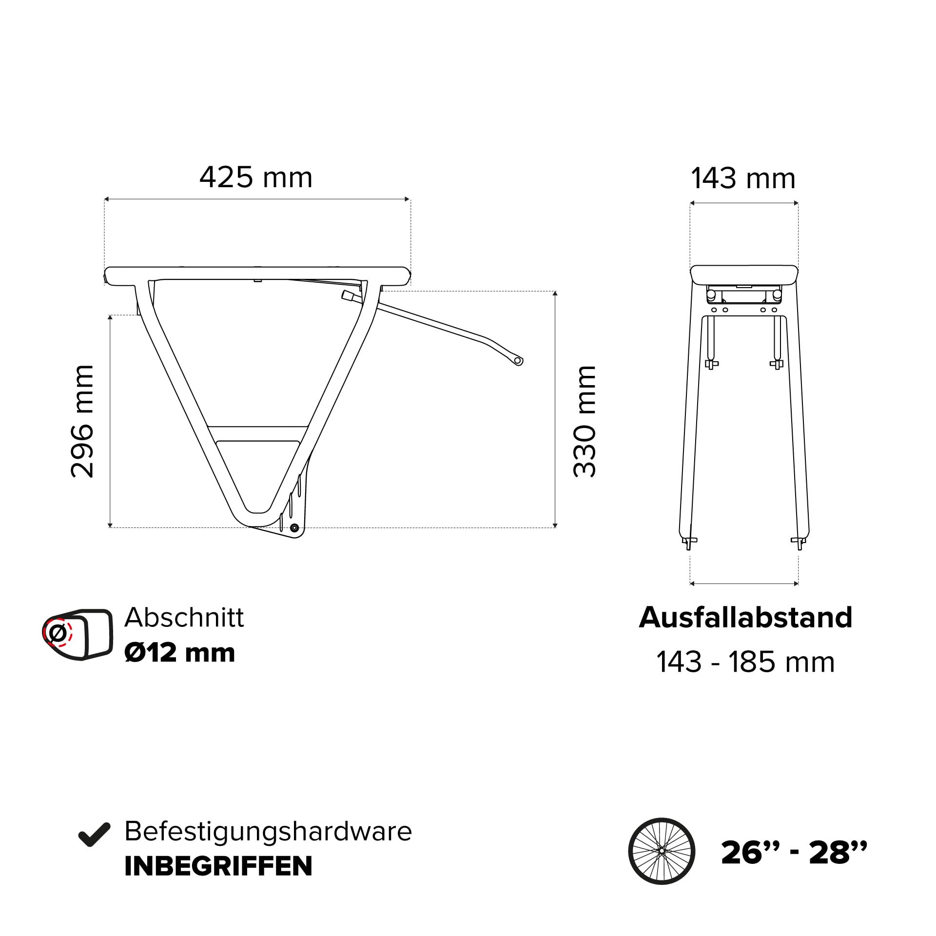POLISPORT 8873000004 Hinterradträger HRP – Robust, Leicht, Standardmontage, Pannier-Kompatibel, Schwarz – Trägt Bis Zu 27 kg, Perfekt Für Pendeln Und Gepäck