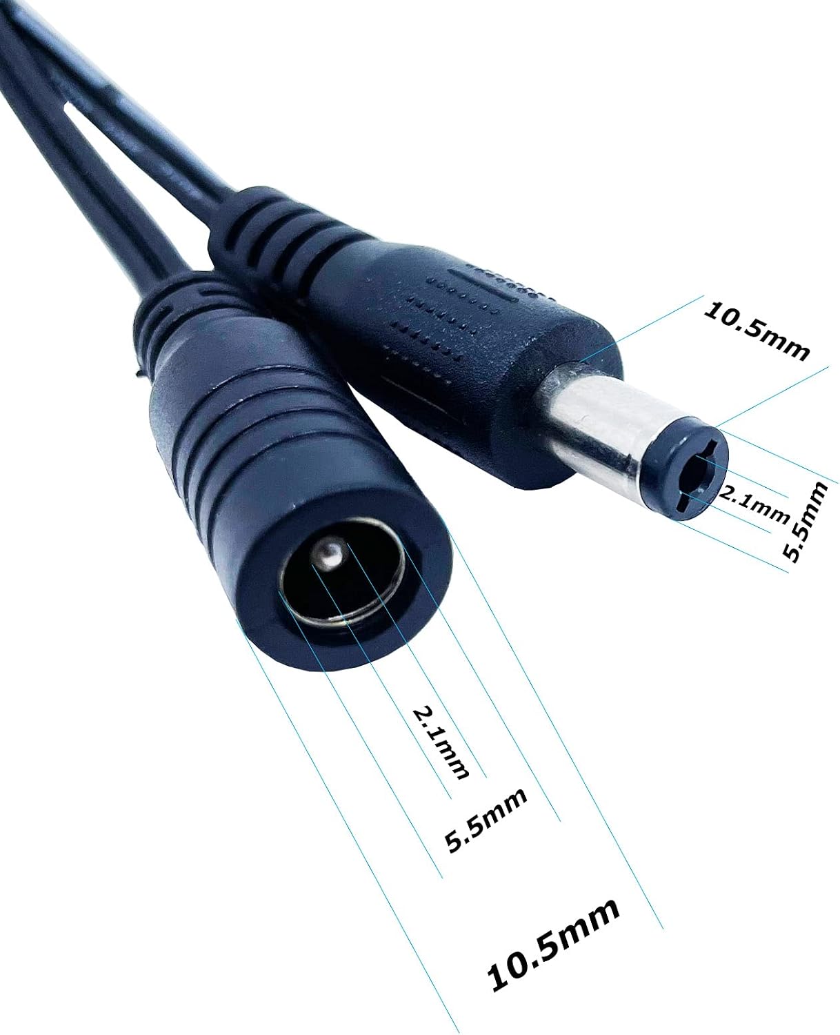Litever Extension Jumper Cable Black, 20 Inches, 20 AWG 2468 Wire, Male to Female Jump Cord with 5.5mm x 2.1mm Universal DC Barrel Connector. Suitable for LED Light Strips, Security Cameras. 5-Pack