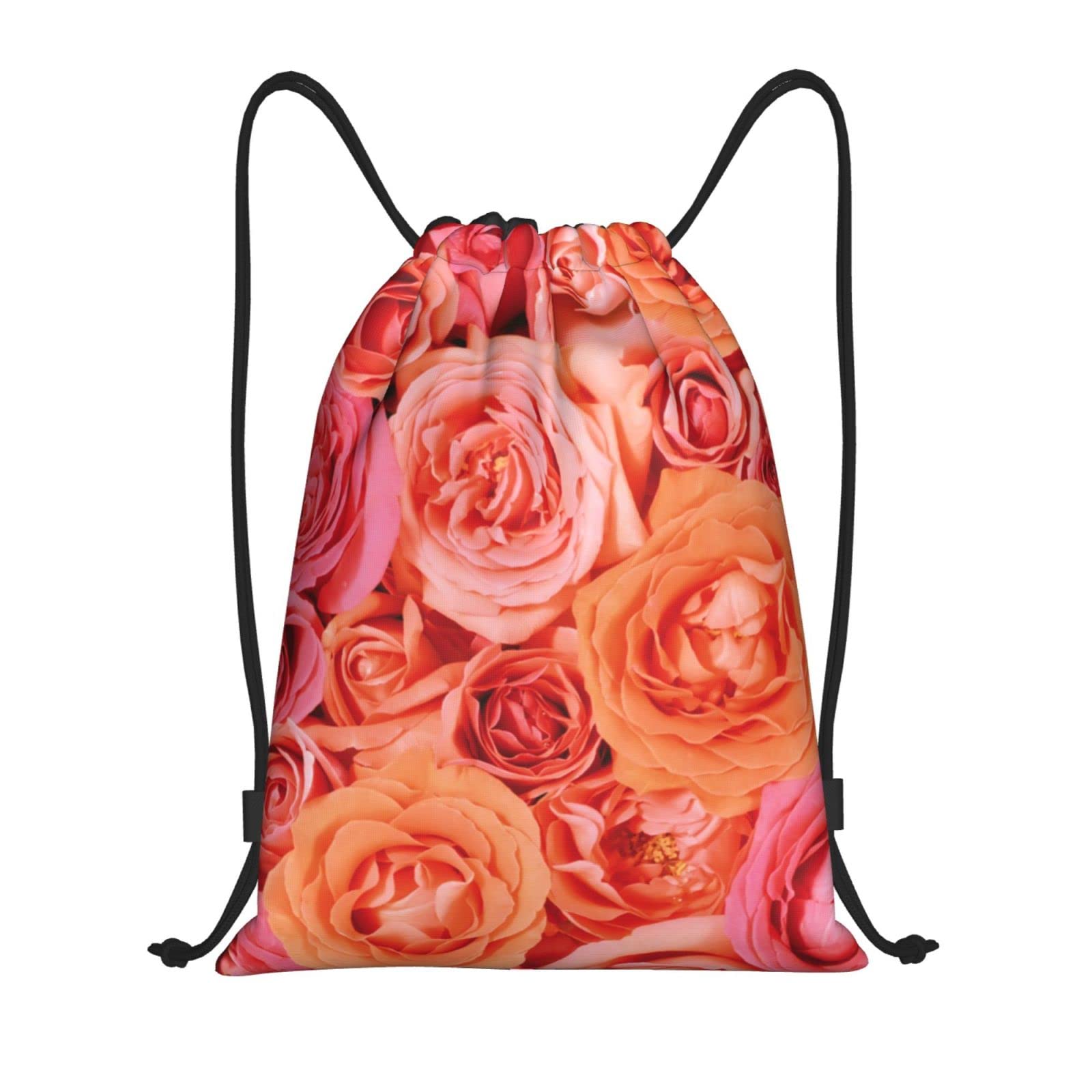 MKNAZ Orange Rose Printed Drawstring Bag,S - Versatile Waterproof Lightweight Backpack For Travel, Sport, Gym, Shopping, And School