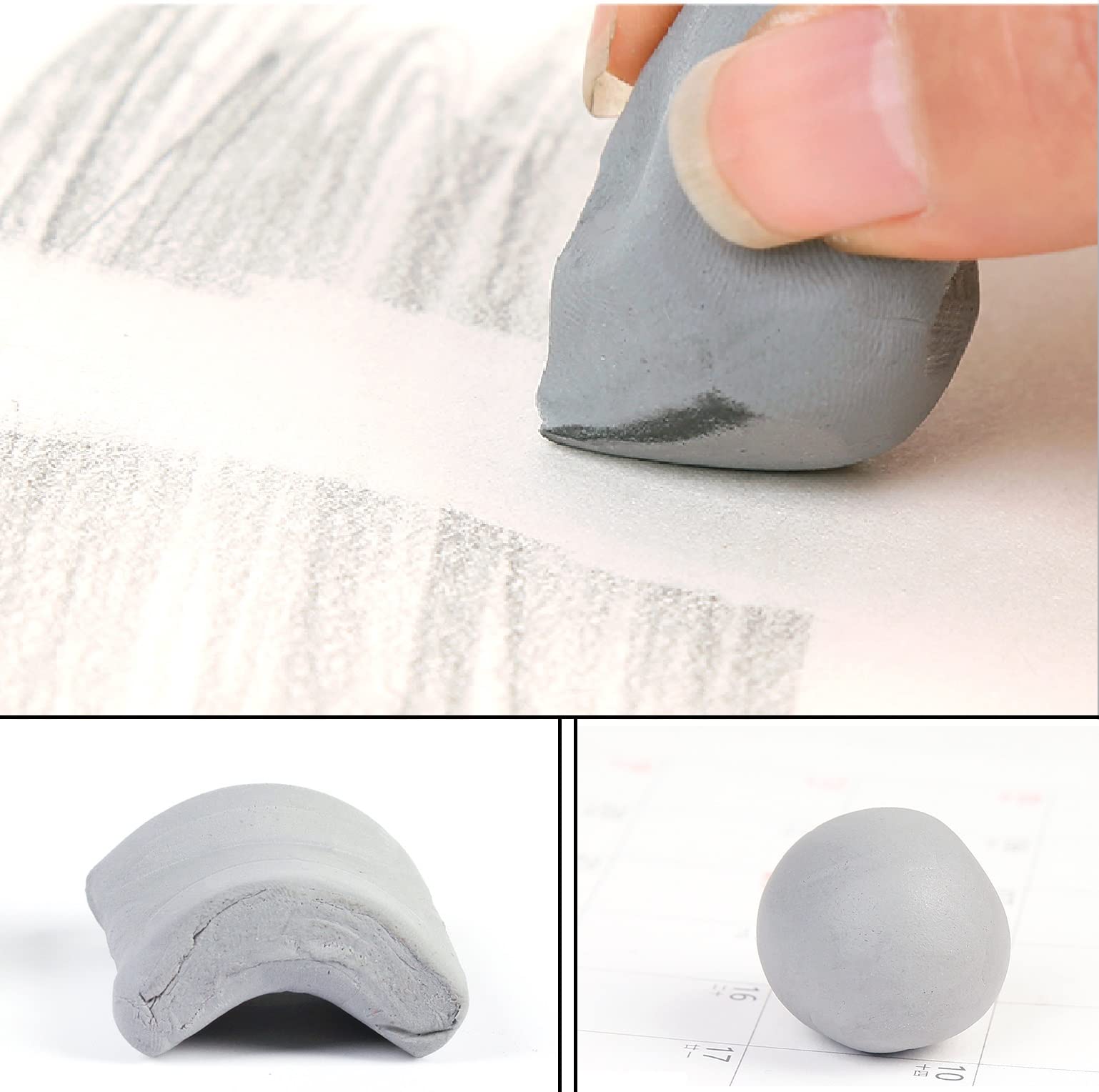 Definite Art 3 Pcs Black Charcoal Artist Pencils - Hard, Medium and Soft with Sharpener, Kneadable Eraser & Eraser Pencil 2