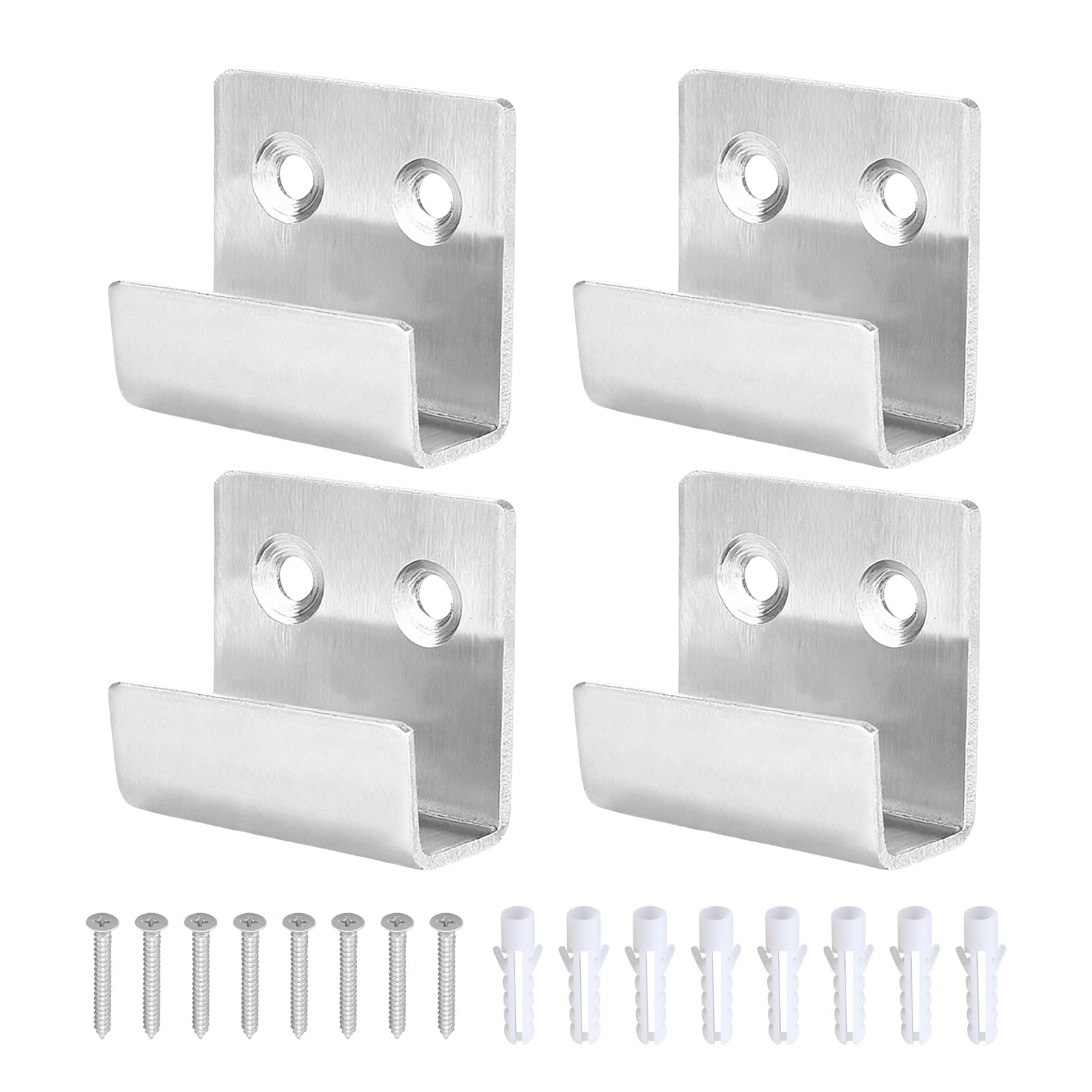4 Pack 10MM Inside Width Stainless Steel Picture Hanging Hooks with 8 Screws,Heavy Duty Wall Hooks,Mirror Hooks,Picture Rail Mirror Clips,Mirror Fixings Hanging Kits, Heavy Duty Bracke