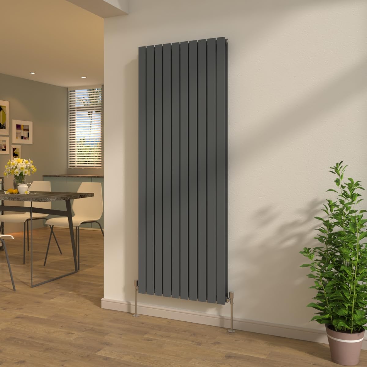 Nrg Anthracite 1800X680mm Flat Panel Double Column Radiator With Valves