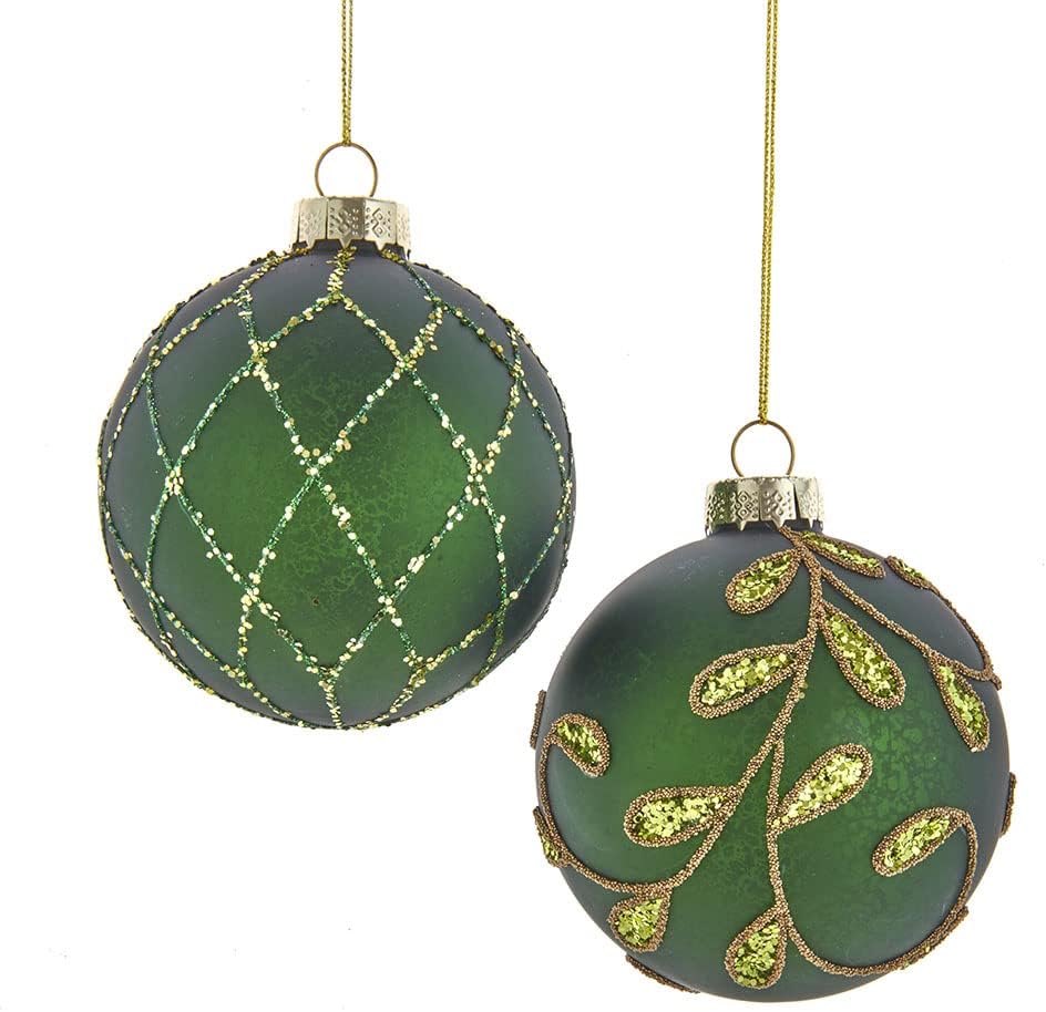 80MM Gold and Emerald Green Embellish Ball Ornaments, 6 Piece Set